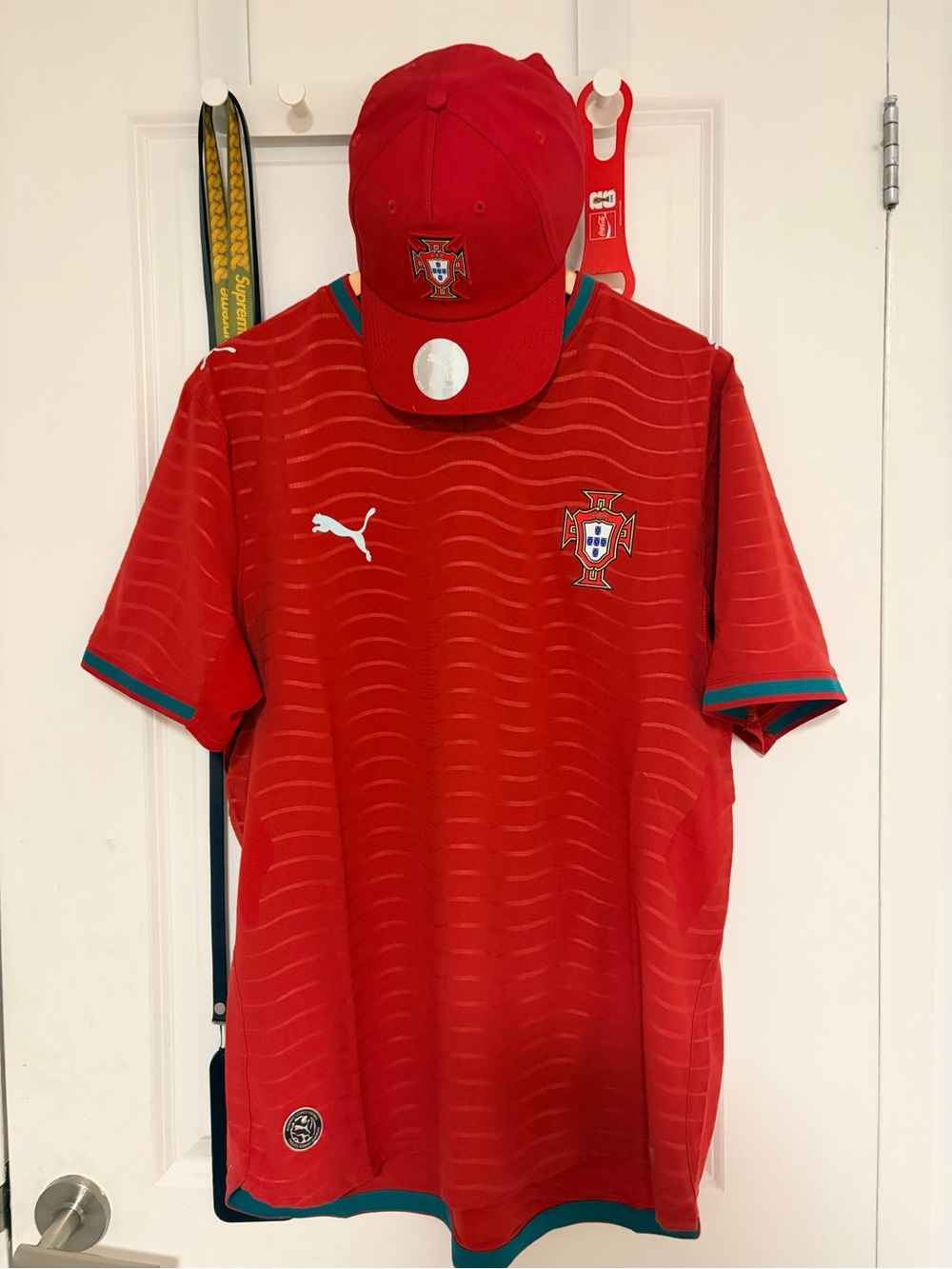 Puma Red Kids' Portugal Soccer Jersey with Teal Trim